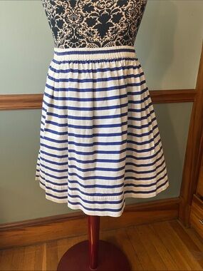J. Crew Blue and White Striped Gathered Skirt